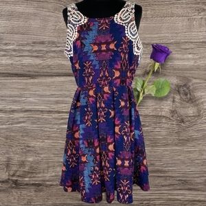Xhilaration Fit and Flare Dress with Pleated Skirt and a Colorful Pattern
